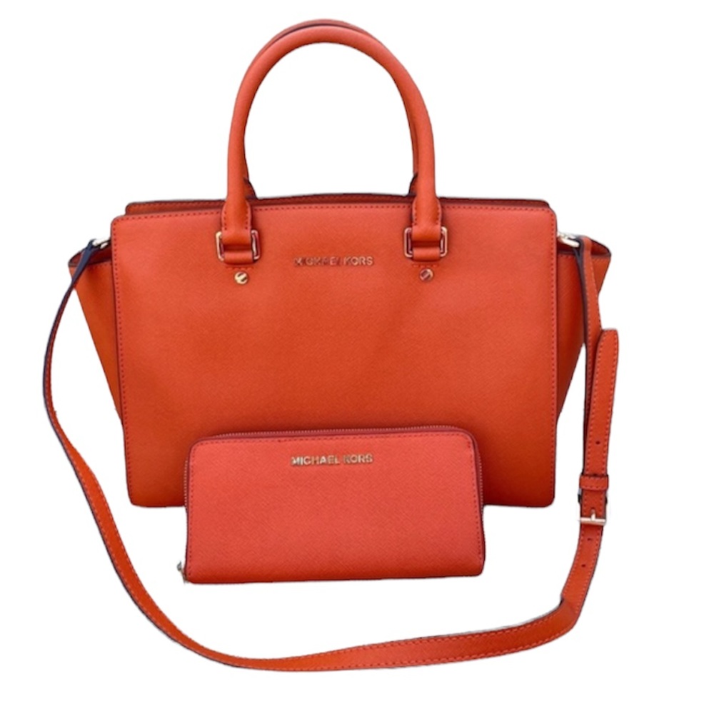 MICHAEL KORS Selma Orange large crossbody tote handbag with WALLET shoulder bag